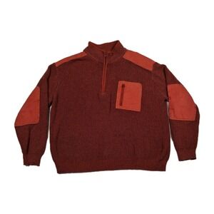 Cabela's Commando 1/4 Zip Sweater Heavy Cotton‎ Ribbed Knit Elbow Patch Men's XL